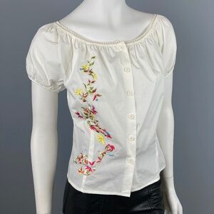 Vintage Embroidered Cotton Peasant Blouse
